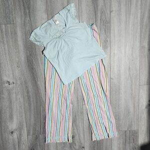 Vintage Y2K True Colors 100% Cotton Pajama Set With Lace Trim Size Medium